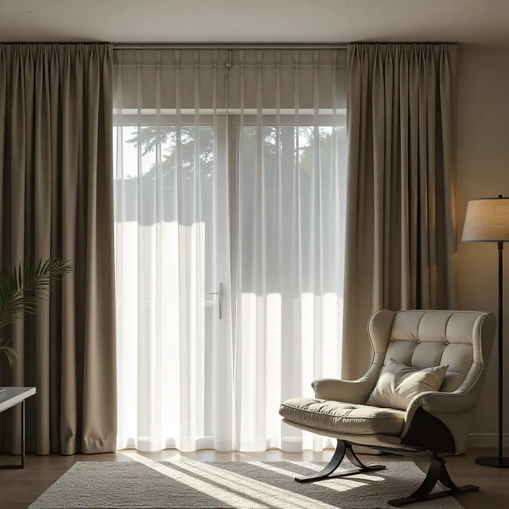 Modern curtain installation in contemporary home interior
